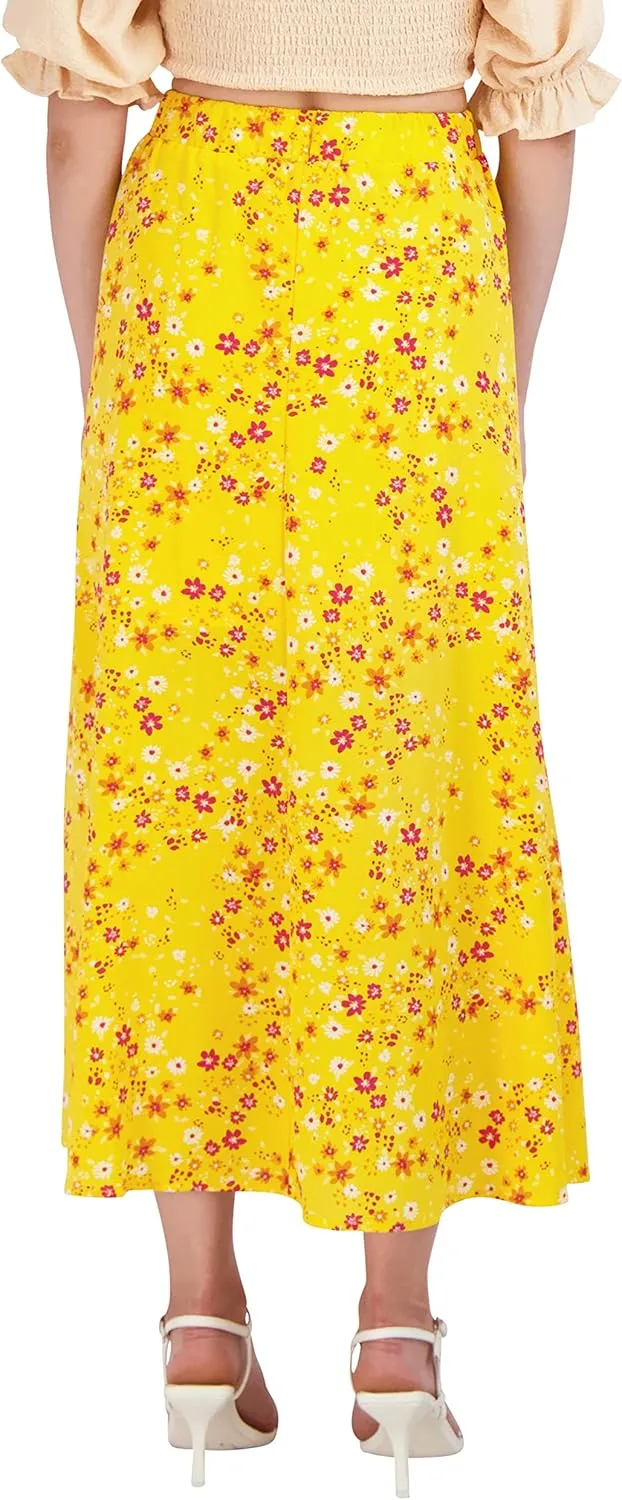 BCBGeneration Women's Fit and Flare Elastic Waistband Front Slit Button Midi Skirt