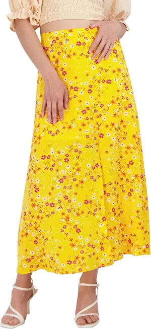 BCBGeneration Women's Fit and Flare Elastic Waistband Front Slit Button Midi Skirt