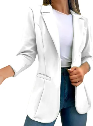 Blazer for Women Lapel 3/4 Sleeve Pocket Elegant Temperament Casual Business Comfortable Simple Stylish Suit Jackets
