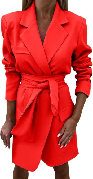 Blazer for Women Lapel 3/4 Sleeves Pocket Mid-Length Waist Work Jacket Elegant Temperament Comfy Fashion Lightweight