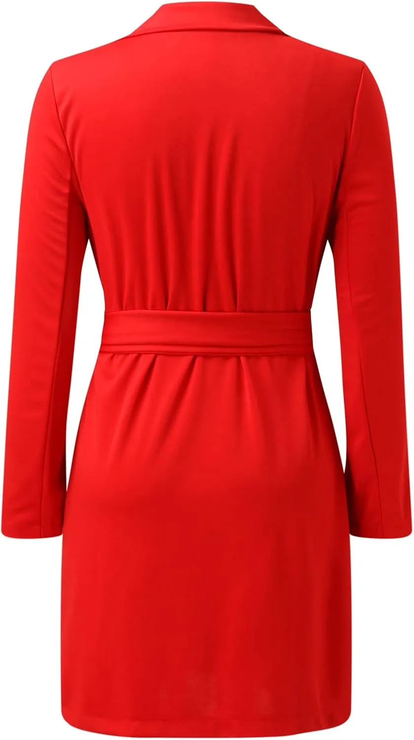 Blazer for Women Lapel 3/4 Sleeves Pocket Mid-Length Waist Work Jacket Elegant Temperament Comfy Fashion Lightweight