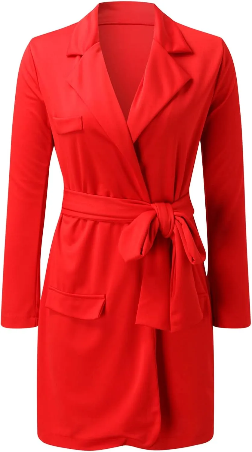 Blazer for Women Lapel 3/4 Sleeves Pocket Mid-Length Waist Work Jacket Elegant Temperament Comfy Fashion Lightweight