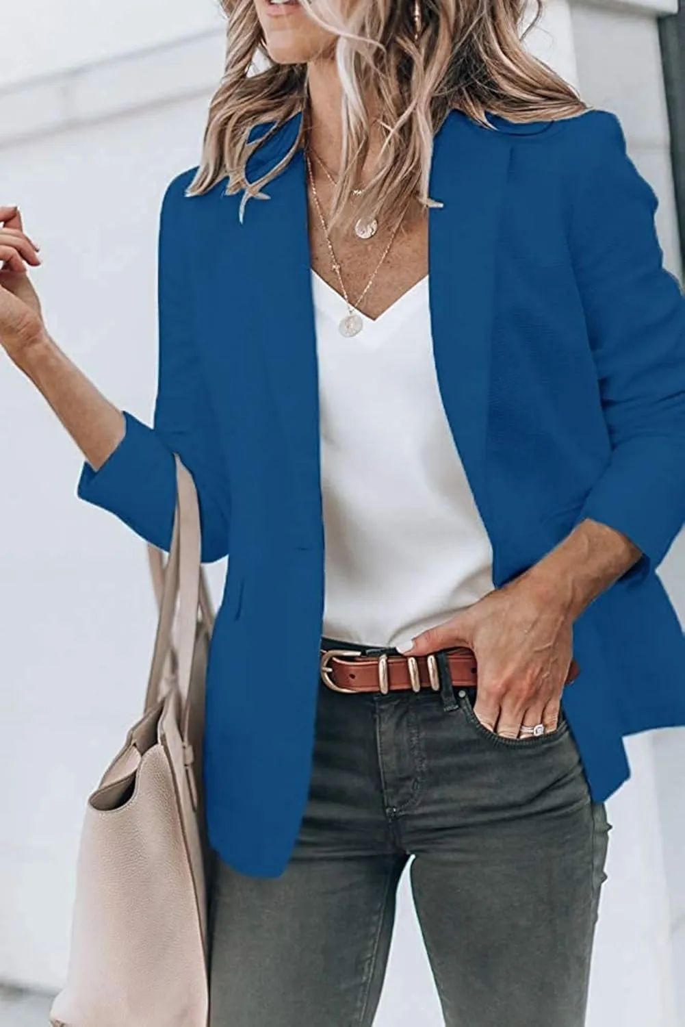 Blazers for Women Business Casual Blazers Open Front Long Sleeve Work Office Jackets Solid Button Lapel Blazer Suit