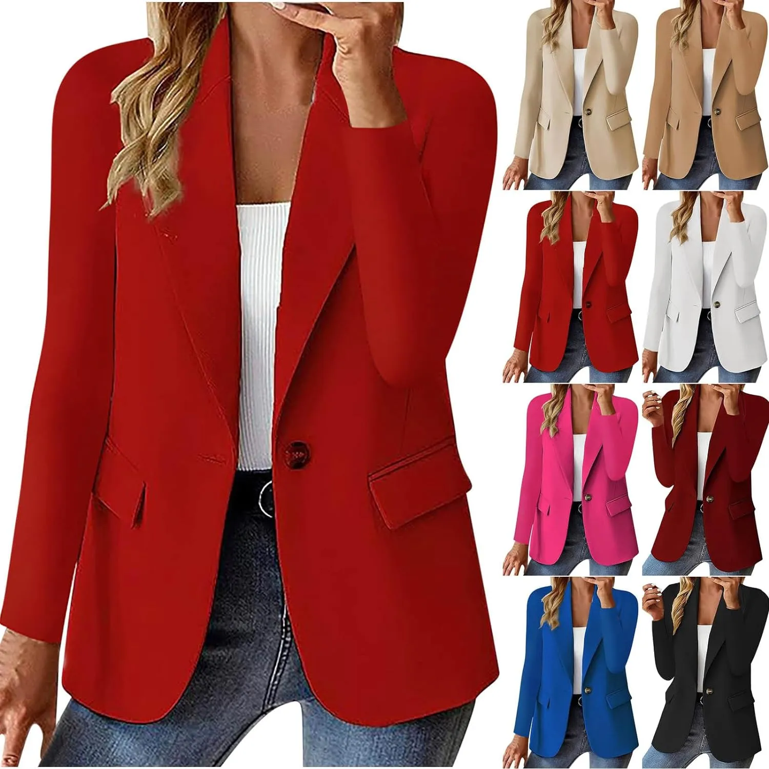 Blazers for Women Business Casual Long Sleeve Button Down Lapel Blazer Dress Work Outfit Suit Jackets Summer Cardigan