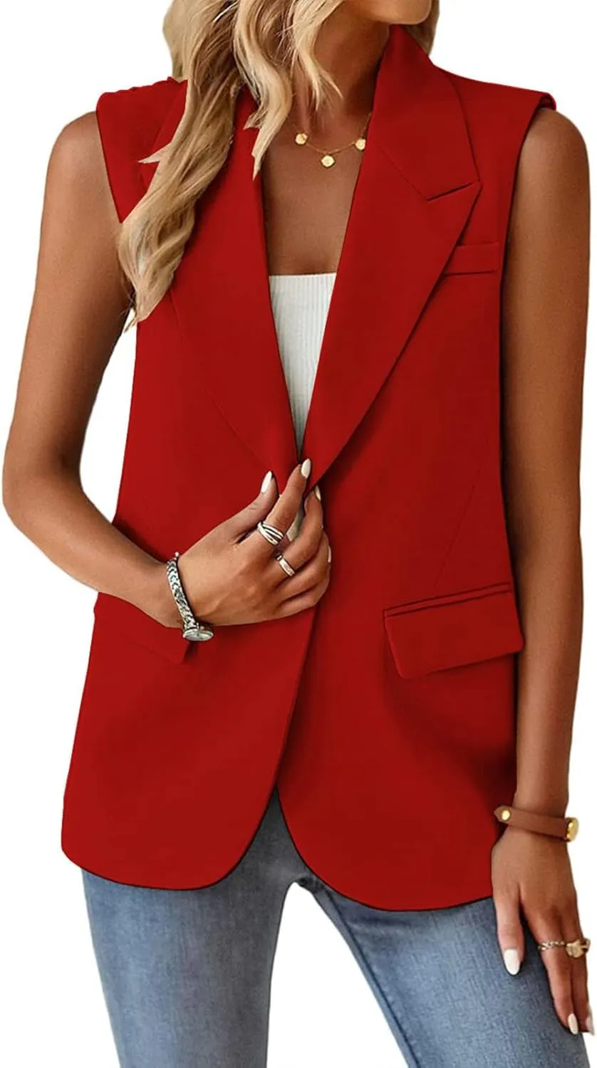 Blazers for Women Business Casual Sleeveless Blazer Vest Notched Collar Button Blazer Work Office Suit Jackets 2025