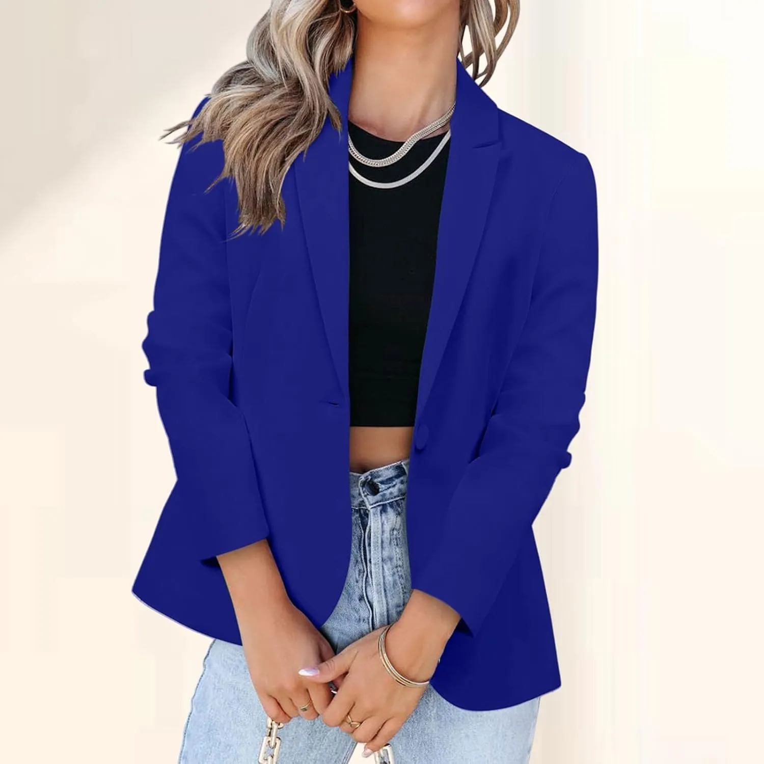 Blazers for Women Business Long Sleeve Open Front Blazers Casual Office Slim Button Suit Jacket with Pocket Cardigan