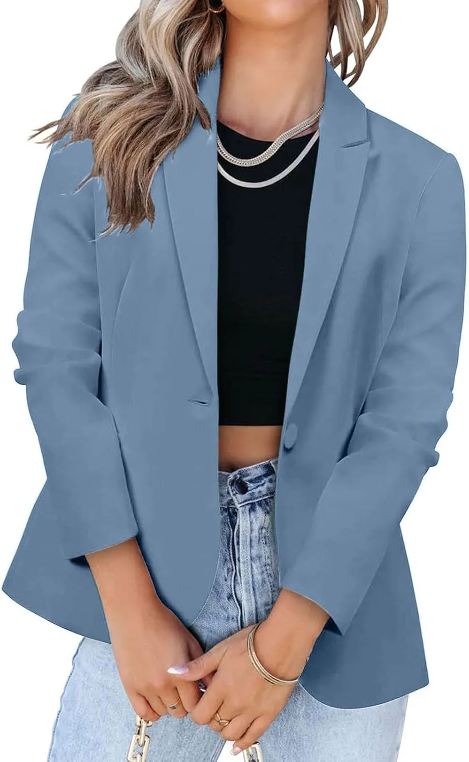Blazers for Women Business Long Sleeve Open Front Blazers Casual Office Slim Button Suit Jacket with Pocket Cardigan