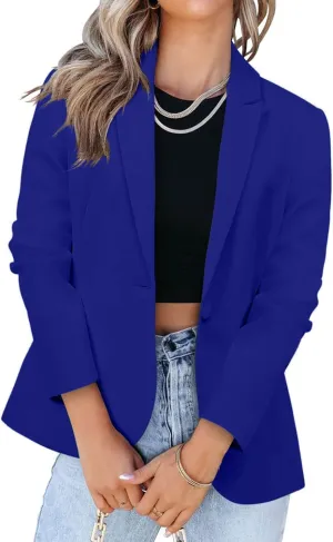 Blazers for Women Business Long Sleeve Open Front Blazers Casual Office Slim Button Suit Jacket with Pocket Cardigan