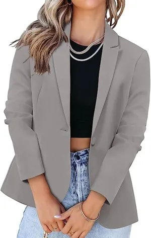 Blazers for Women Business Long Sleeve Open Front Blazers Casual Office Slim Button Suit Jacket with Pocket Cardigan