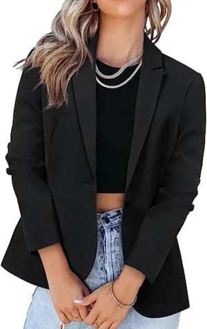 Blazers for Women Business Long Sleeve Open Front Blazers Casual Office Slim Button Suit Jacket with Pocket Cardigan