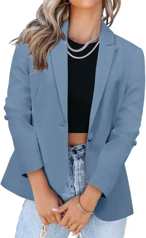 Blazers for Women Business Long Sleeve Open Front Blazers Casual Office Slim Button Suit Jacket with Pocket Cardigan