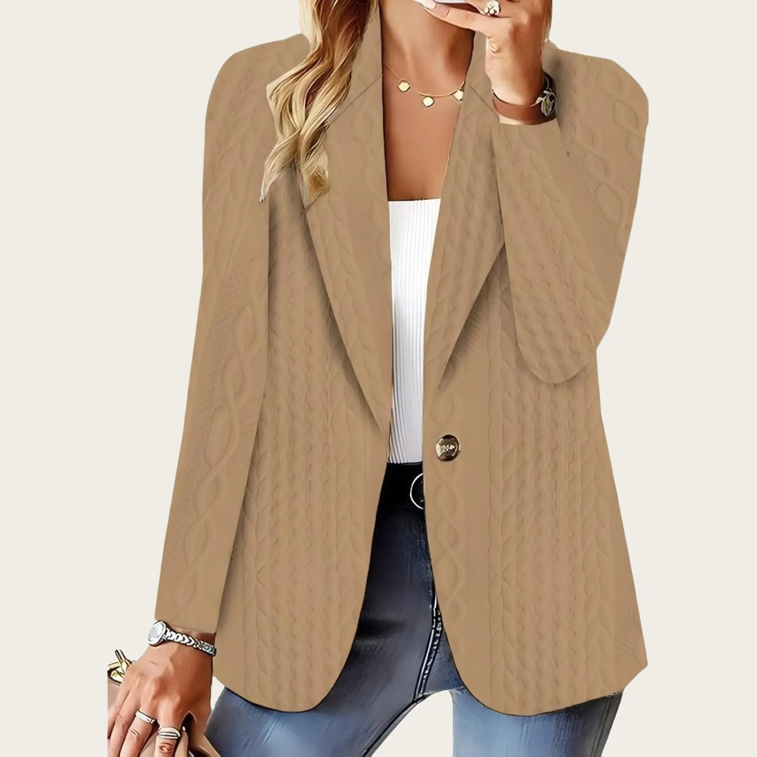 Blazers for Women Dressy Casual Long Sleeve Lapel Open Front Blazers Solid One Button Work Office Business Jackets