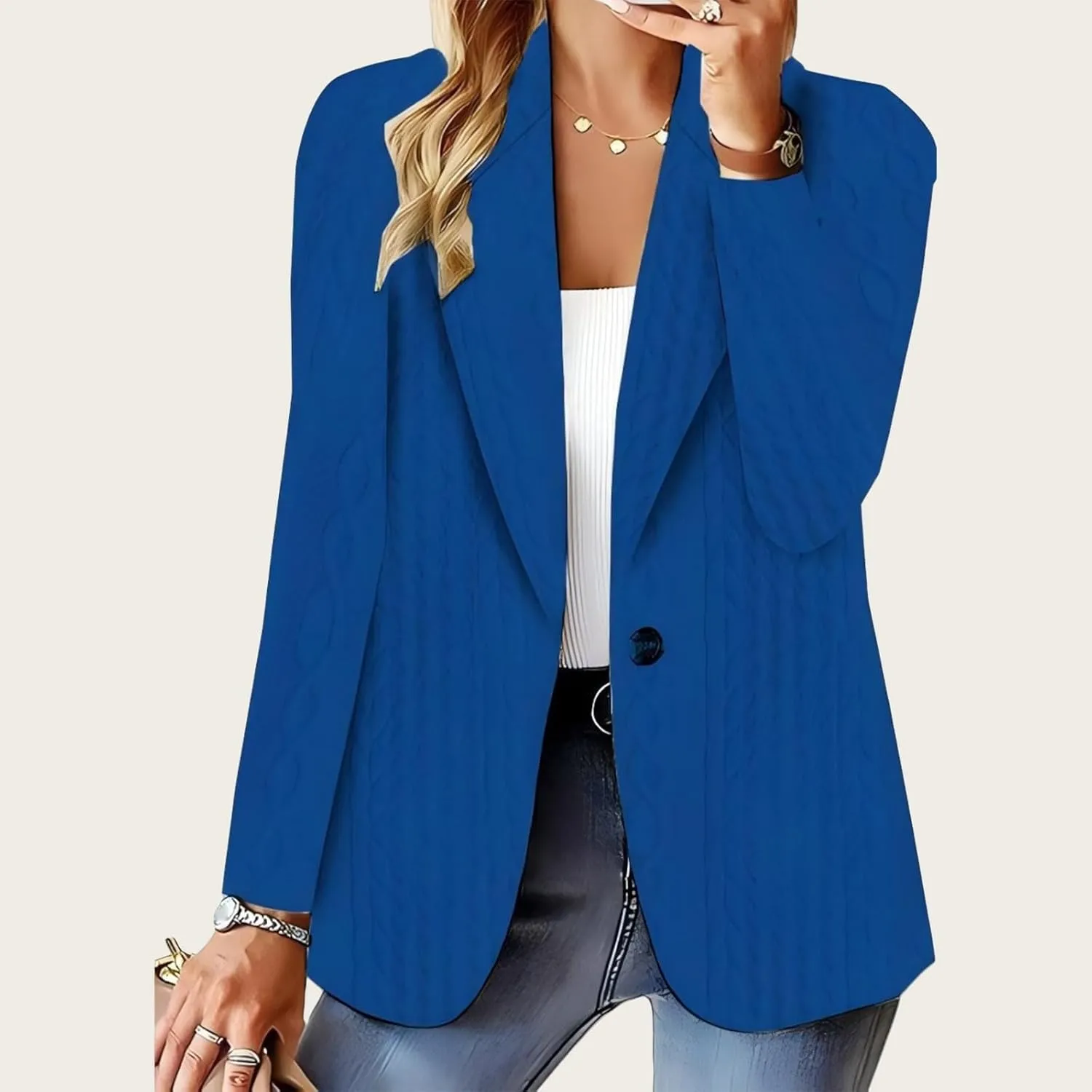 Blazers for Women Dressy Casual Long Sleeve Lapel Open Front Blazers Solid One Button Work Office Business Jackets