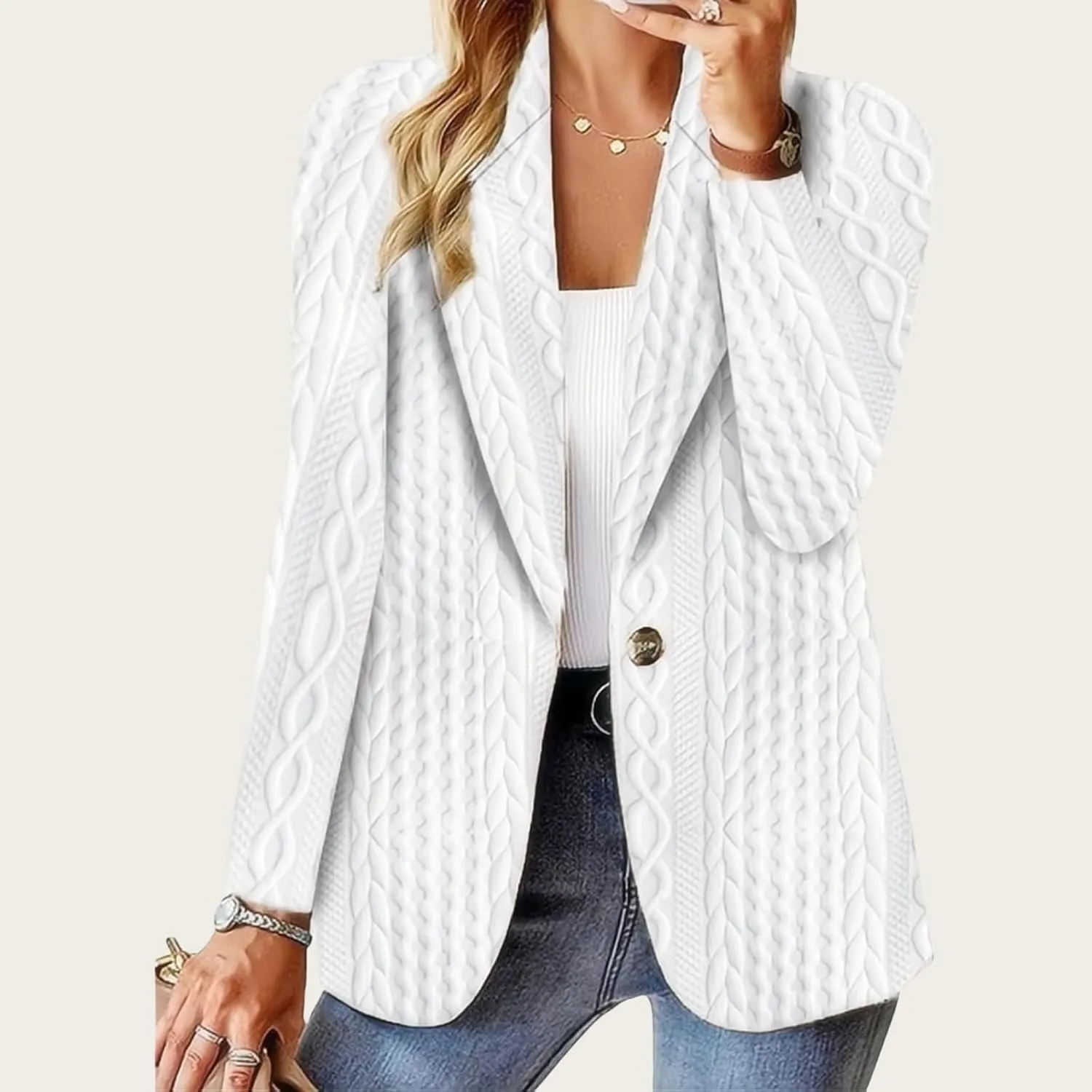 Blazers for Women Dressy Casual Long Sleeve Lapel Open Front Blazers Solid One Button Work Office Business Jackets