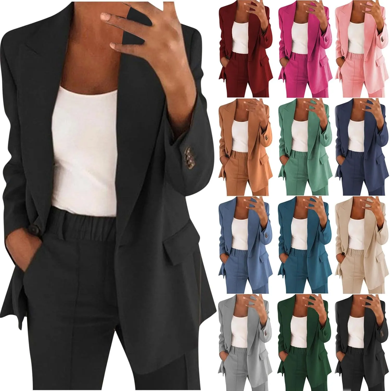 Blazers for Women Fashion Casual Outerwear Long Sleeve Button Down Jackets Lapel Work Suit Jacket with Pockets