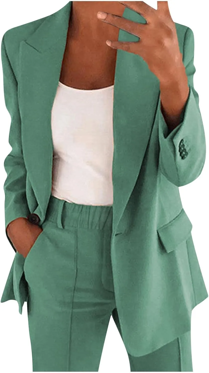 Blazers for Women Fashion Casual Outerwear Long Sleeve Button Down Jackets Lapel Work Suit Jacket with Pockets
