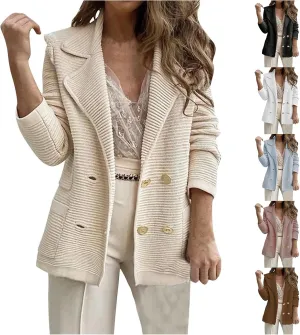 Blazers for Women Lapel Collar Long Sleeve Double Button Work Office Blazer Jackets Business Casual Tweed Blazers