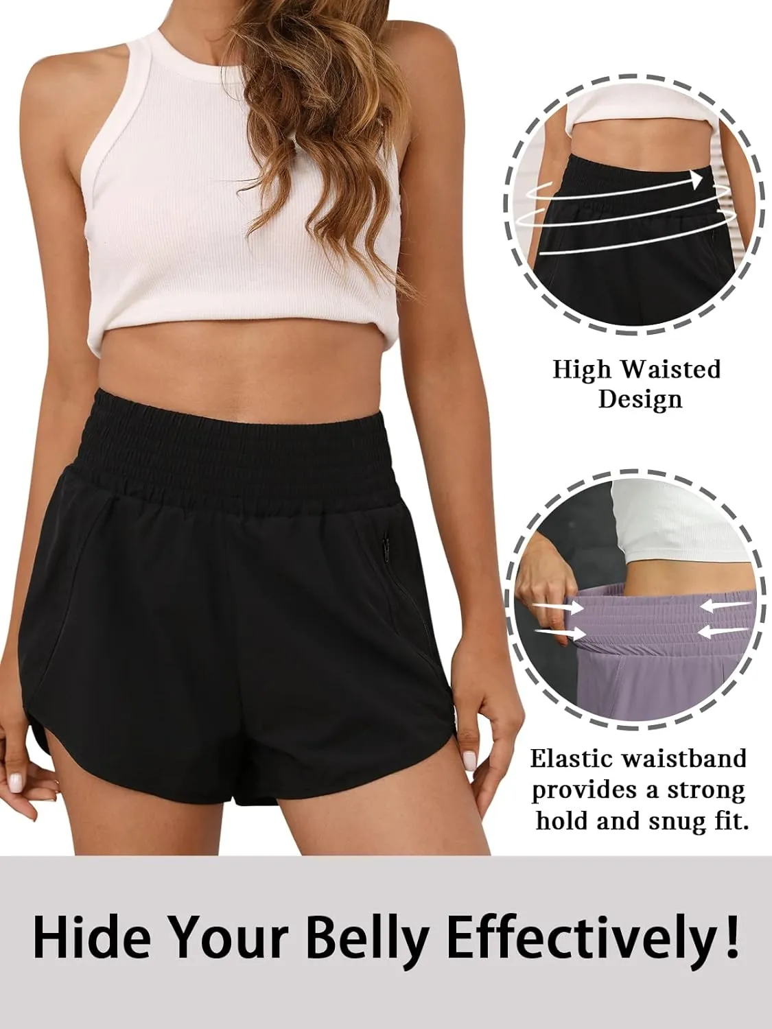 BMJL Women's Athletic Shorts High Waisted Running Shorts Pocket Sporty Short Gym Elastic Workout Shorts
