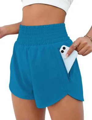BMJL Women's High Waisted Athletic Shorts Pocket Workout Shorts Gym Sporty Running Shorts(M,Blue)