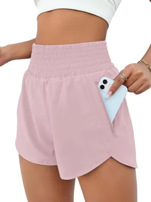 BMJL Women's High Waisted Athletic Shorts Pocket Workout Shorts Gym Sporty Running Shorts(S,Soft Pink)