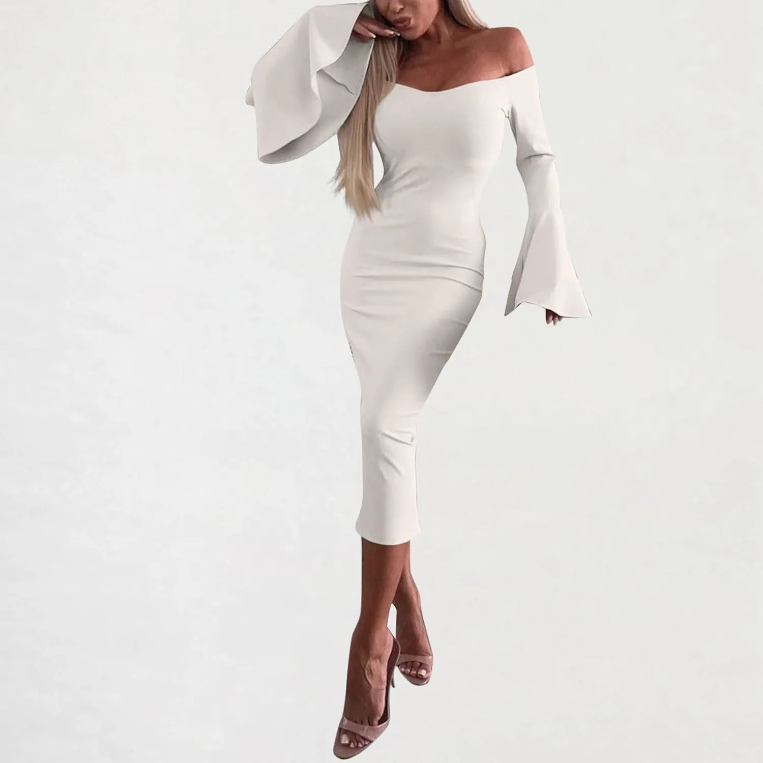 Bodycon Dresses for Women 2025 Long Sleeve Slit Midi Dress Solid Color Wrap Party Club Dress