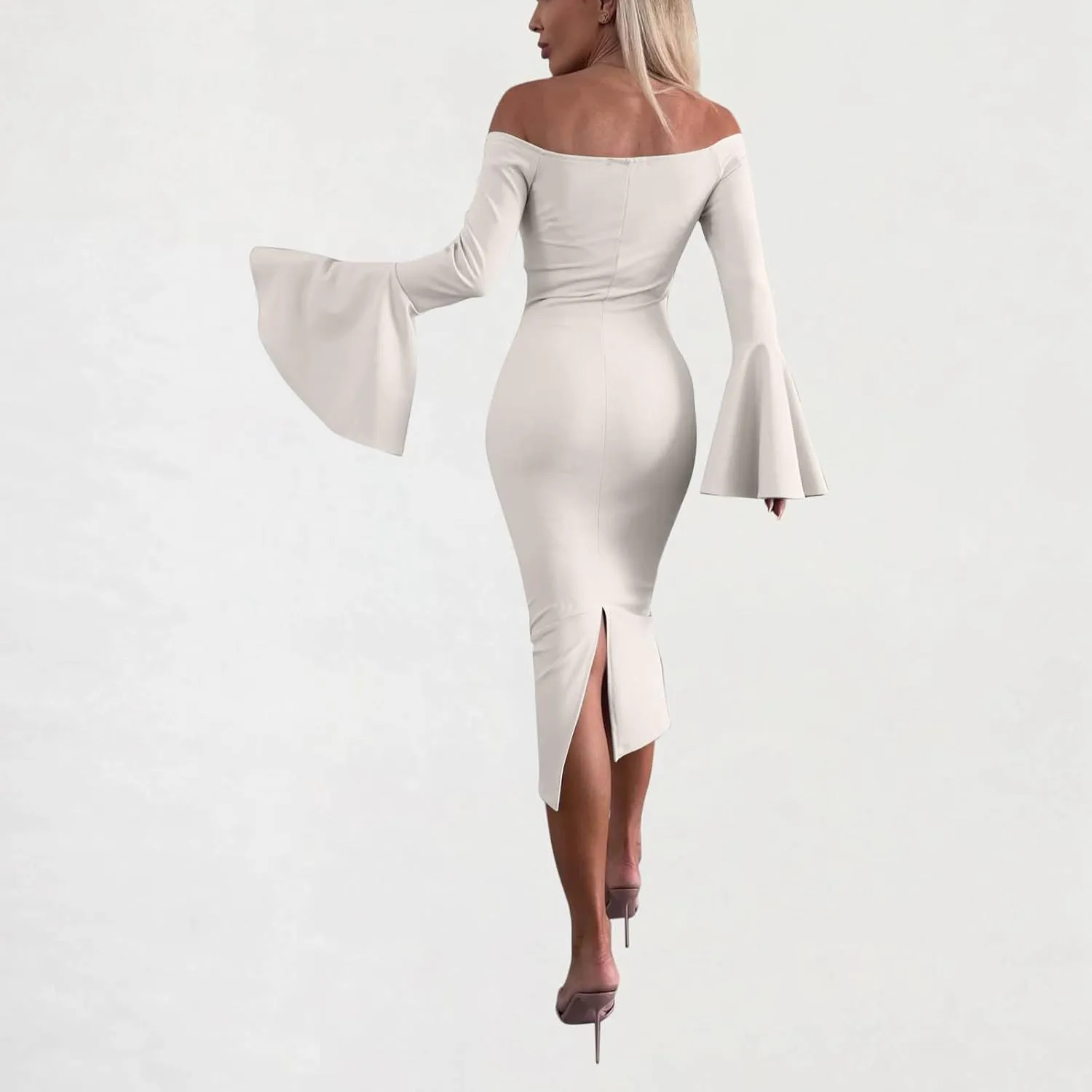 Bodycon Dresses for Women 2025 Long Sleeve Slit Midi Dress Solid Color Wrap Party Club Dress