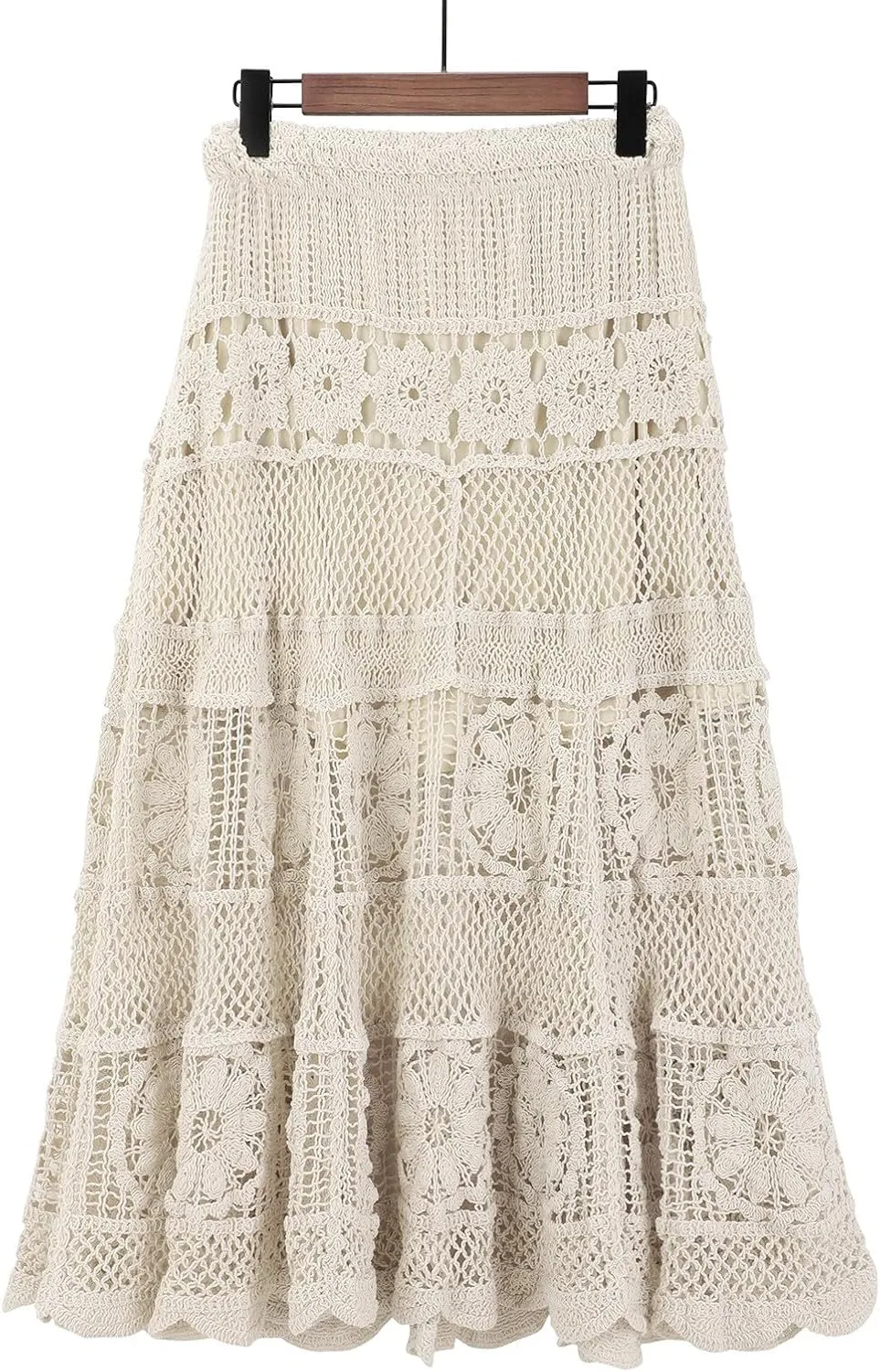 Boho Dresses for Women 2025 Elegant Hollow Stretchy Out Knit Flower Lace Summer Midi Skirts A-Line Maxi Dresses