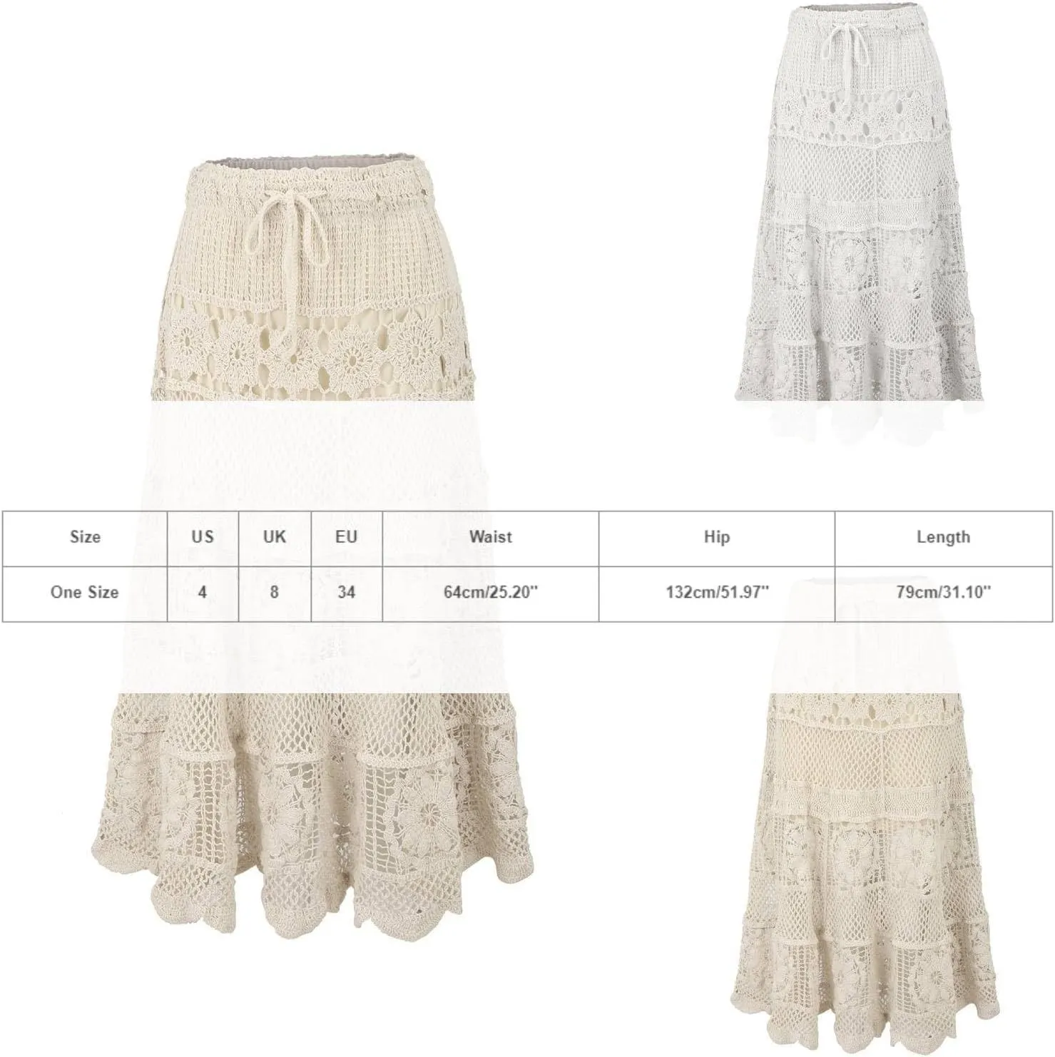 Boho Dresses for Women 2025 Elegant Hollow Stretchy Out Knit Flower Lace Summer Midi Skirts A-Line Maxi Dresses