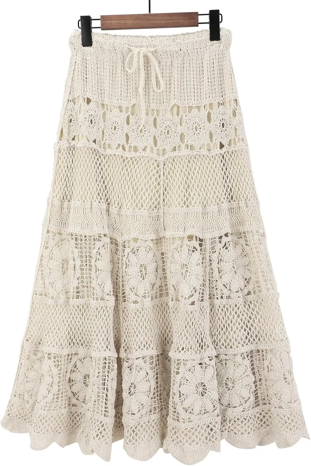 Boho Dresses for Women 2025 Elegant Hollow Stretchy Out Knit Flower Lace Summer Midi Skirts A-Line Maxi Dresses