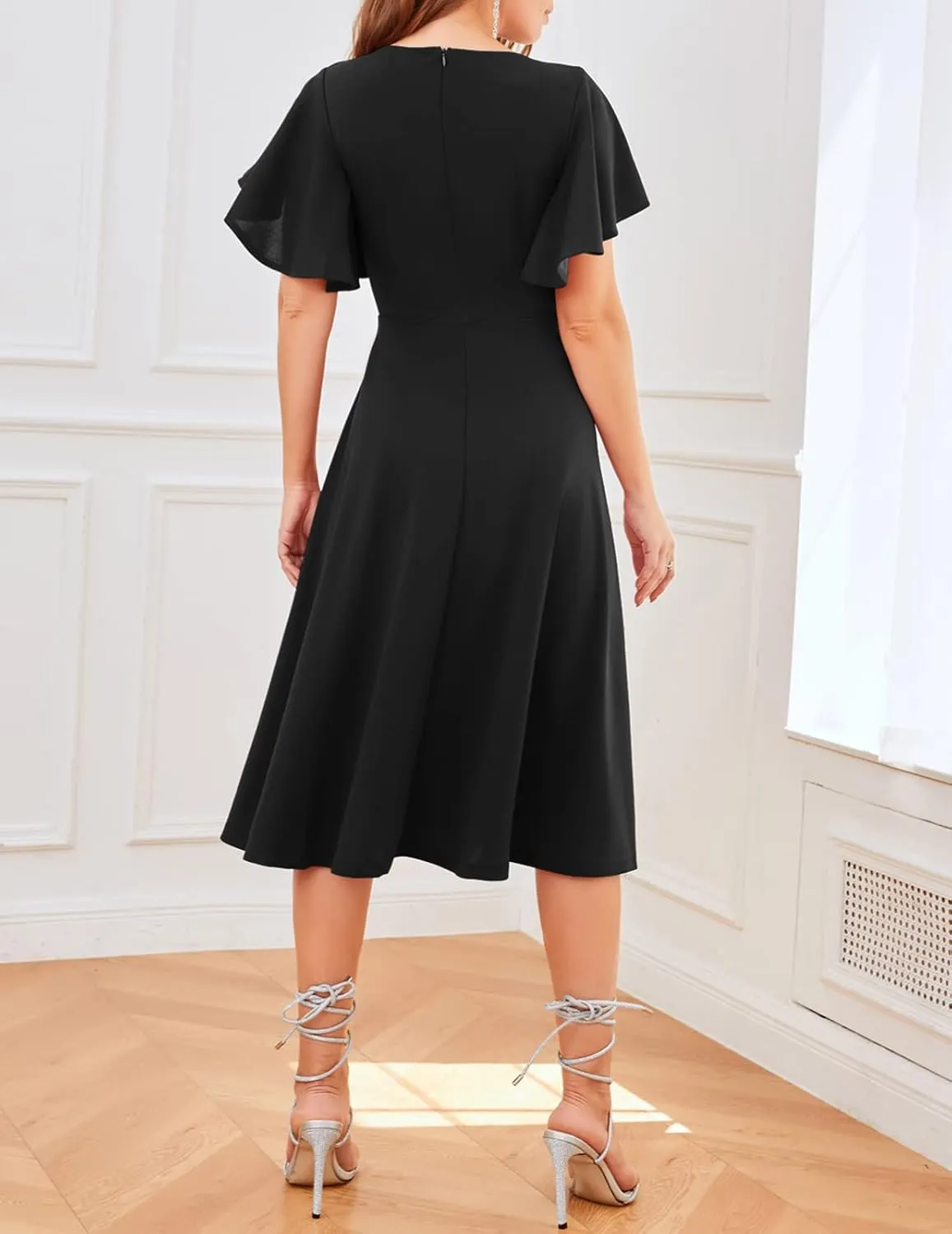 Bridesmay Women's Formal Cocktail Wedding Guest Dress for Women 2025 Short Sleeve Fit and Flare Tea Party Dresses