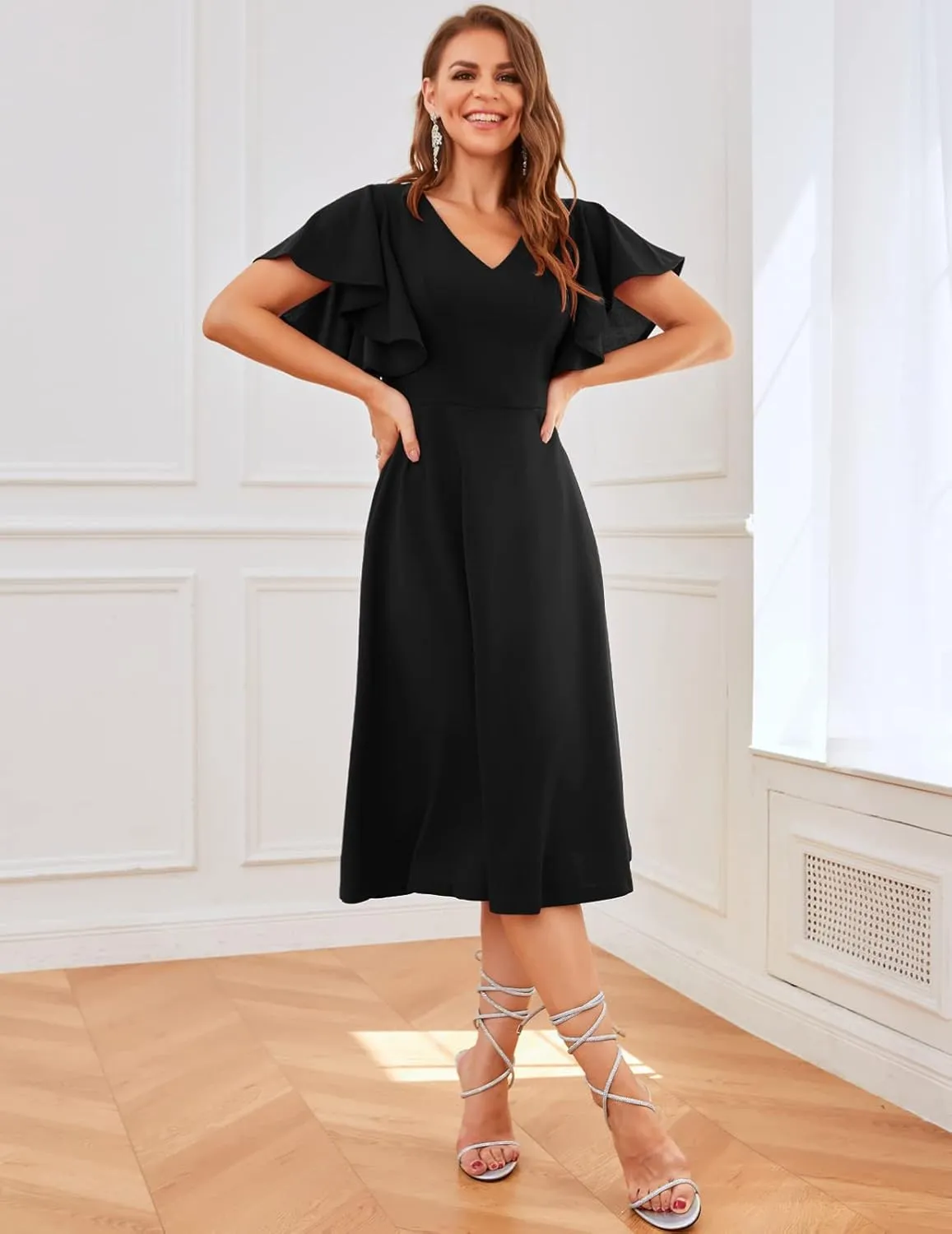 Bridesmay Women's Formal Cocktail Wedding Guest Dress for Women 2025 Short Sleeve Fit and Flare Tea Party Dresses