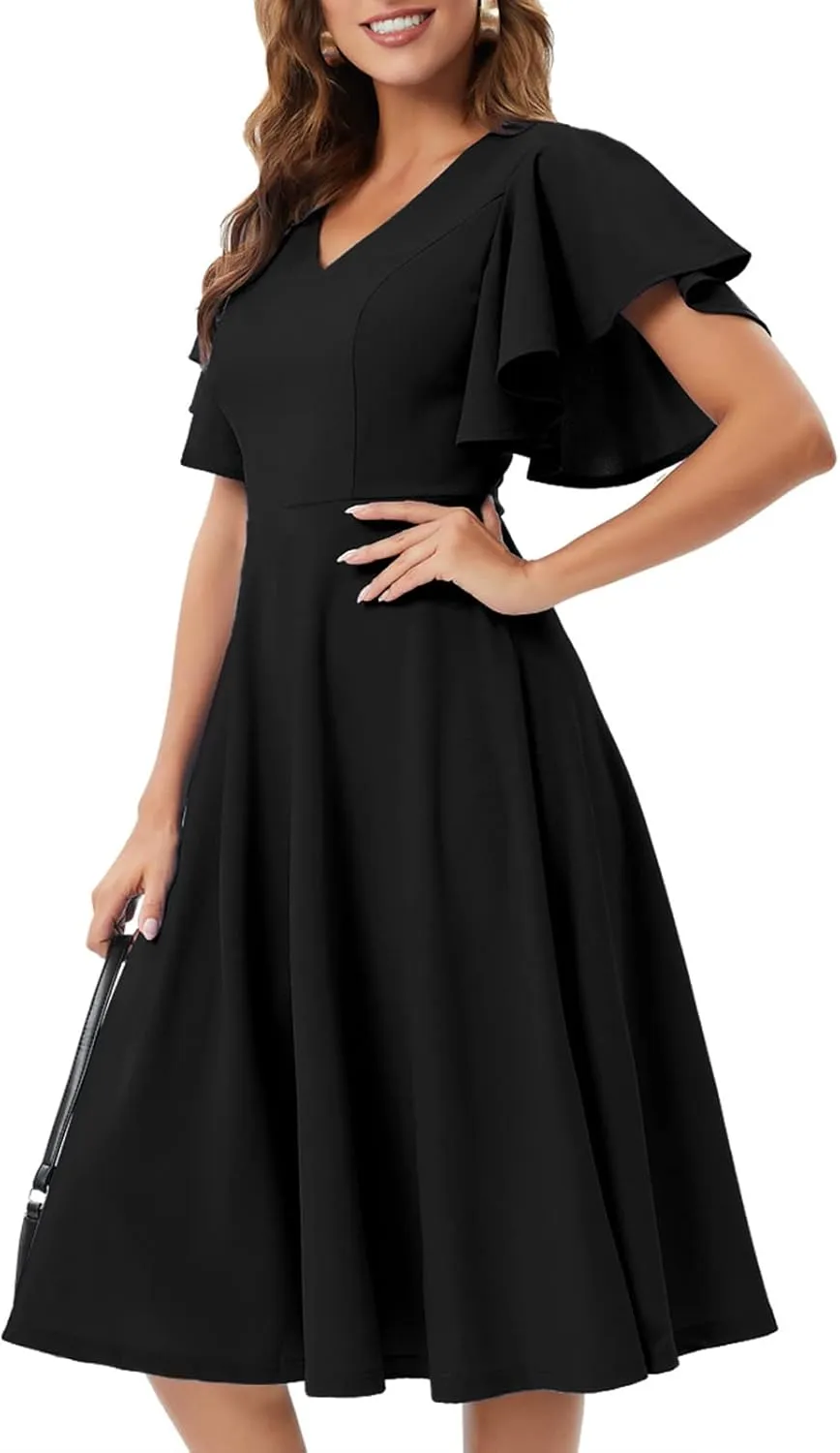 Bridesmay Women's Formal Cocktail Wedding Guest Dress for Women 2025 Short Sleeve Fit and Flare Tea Party Dresses
