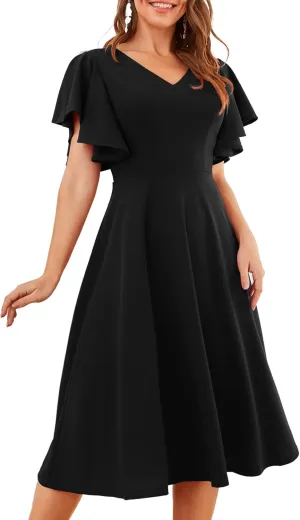 Bridesmay Women's Formal Cocktail Wedding Guest Dress for Women 2025 Short Sleeve Fit and Flare Tea Party Dresses