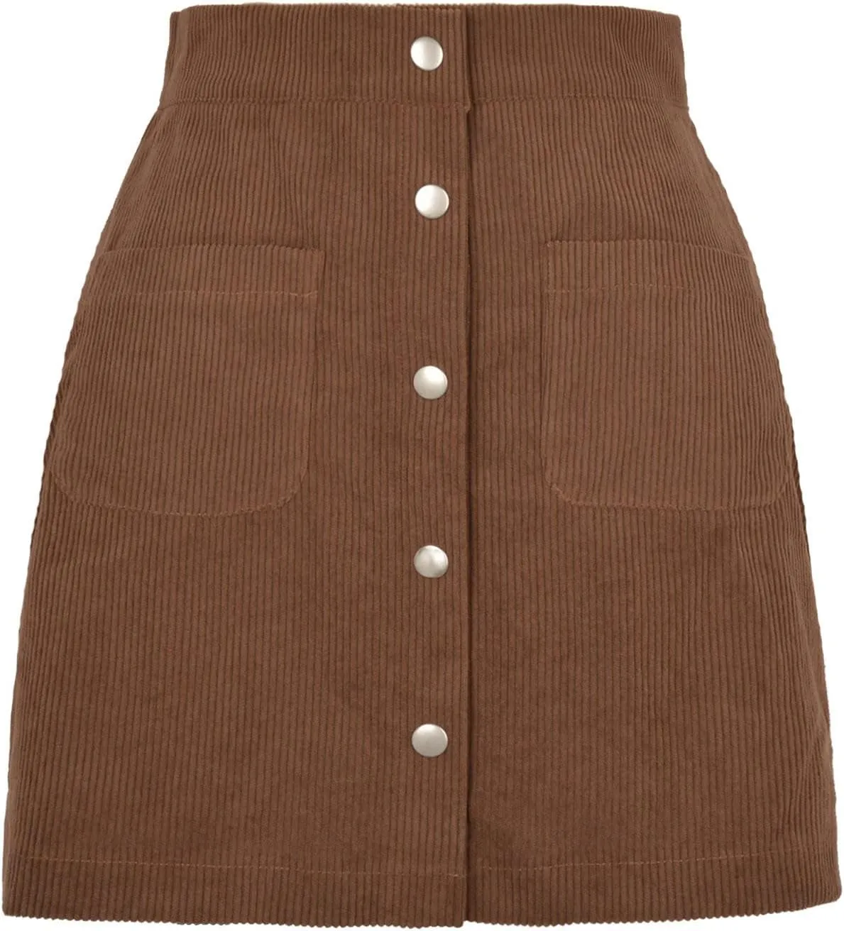 BTDECLAR Women's Button Front Mini Skirt Trendy Work Business High Waist A-line Pleated Corduroy Skater Skirts with Pockets