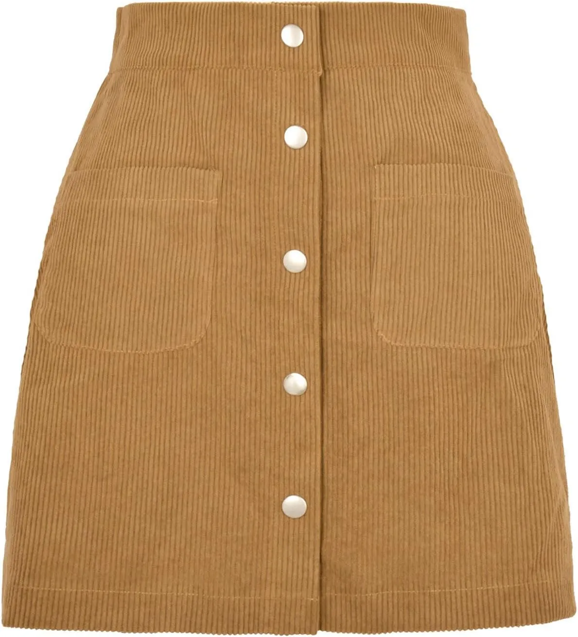 BTDECLAR Women's Button Front Mini Skirt Trendy Work Business High Waist A-line Pleated Corduroy Skater Skirts with Pockets