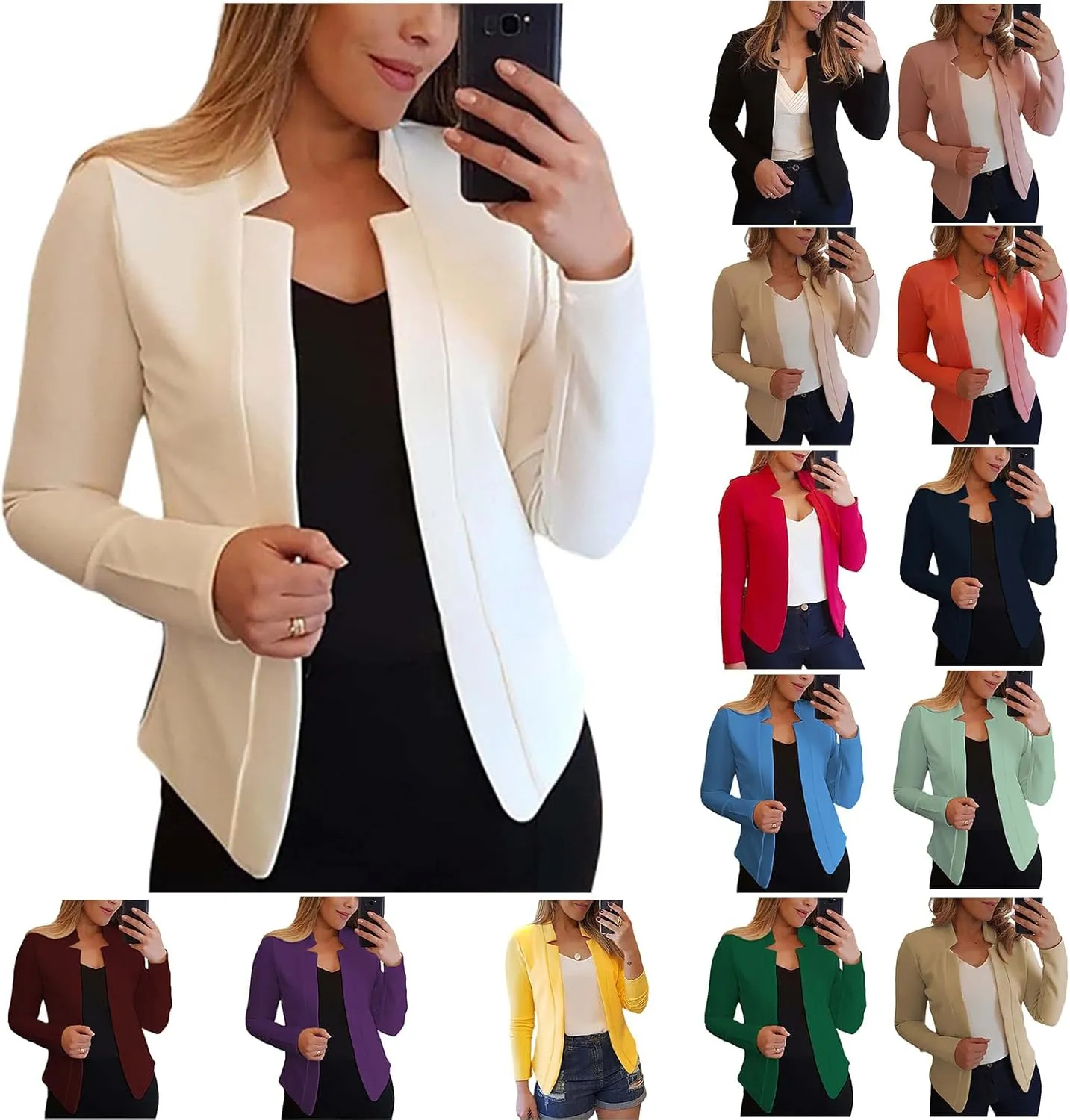 Business Blazers for Women Casual 2024 Fall Long Sleeve Blazer Solid Color Open Front Work Office Jacket