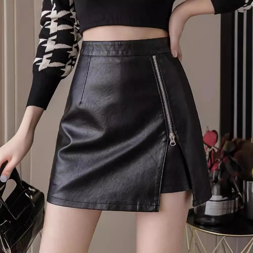 Button-Front Tweed Skirt for Women, Autumn Winter
