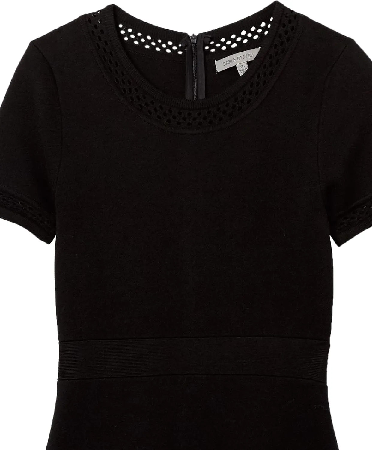 Cable Stitch Women's Fit-and-Flare Knit Dress - Crewneck Short Sleeve Midi Sweater Dress