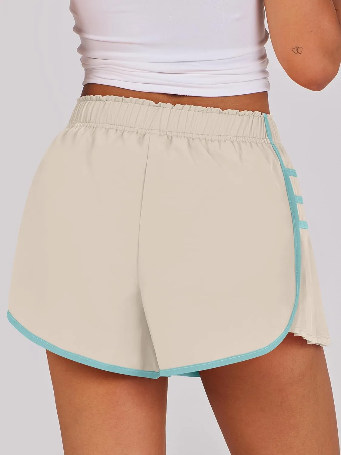 Caracilia Women Running Shorts Flowy Pleated Athletic Shorts Summer High Waisted Tennis Sporty Workout Gym Shorts