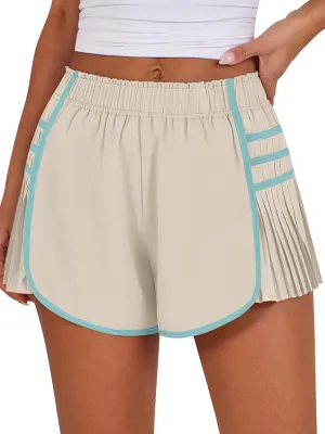 Caracilia Women Running Shorts Flowy Pleated Athletic Shorts Summer High Waisted Tennis Sporty Workout Gym Shorts