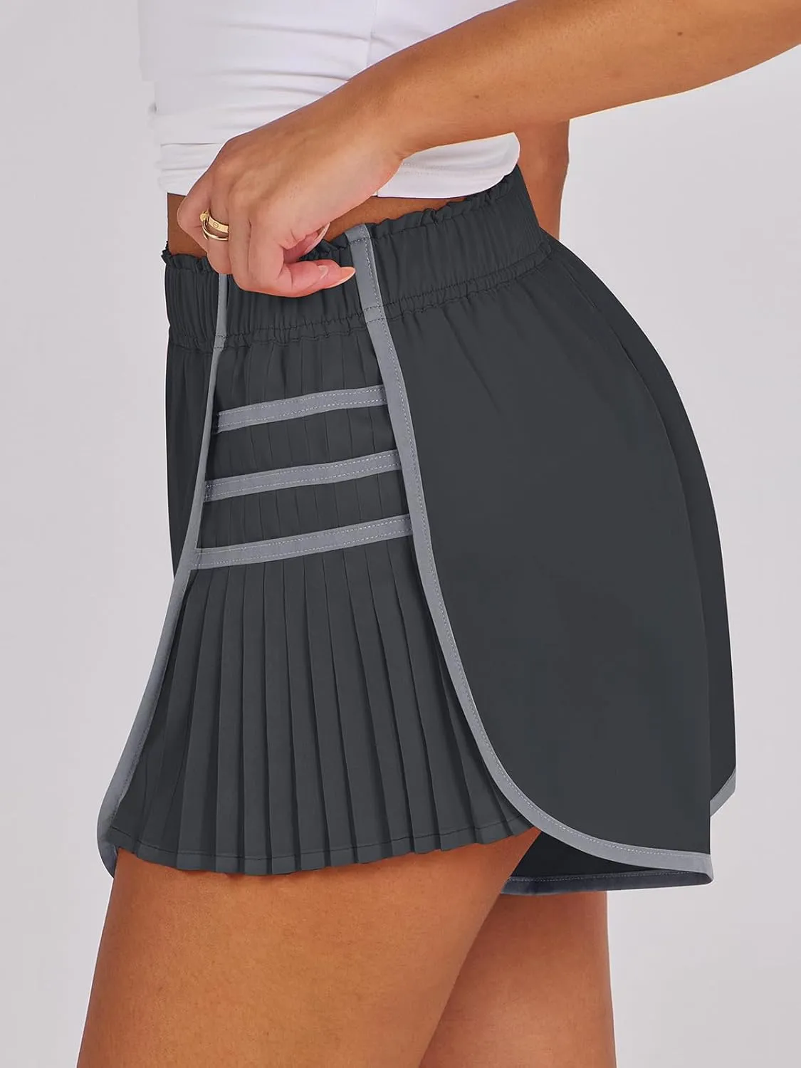 Caracilia Women Running Shorts Flowy Pleated Athletic Shorts Summer High Waisted Tennis Sporty Workout Gym Shorts
