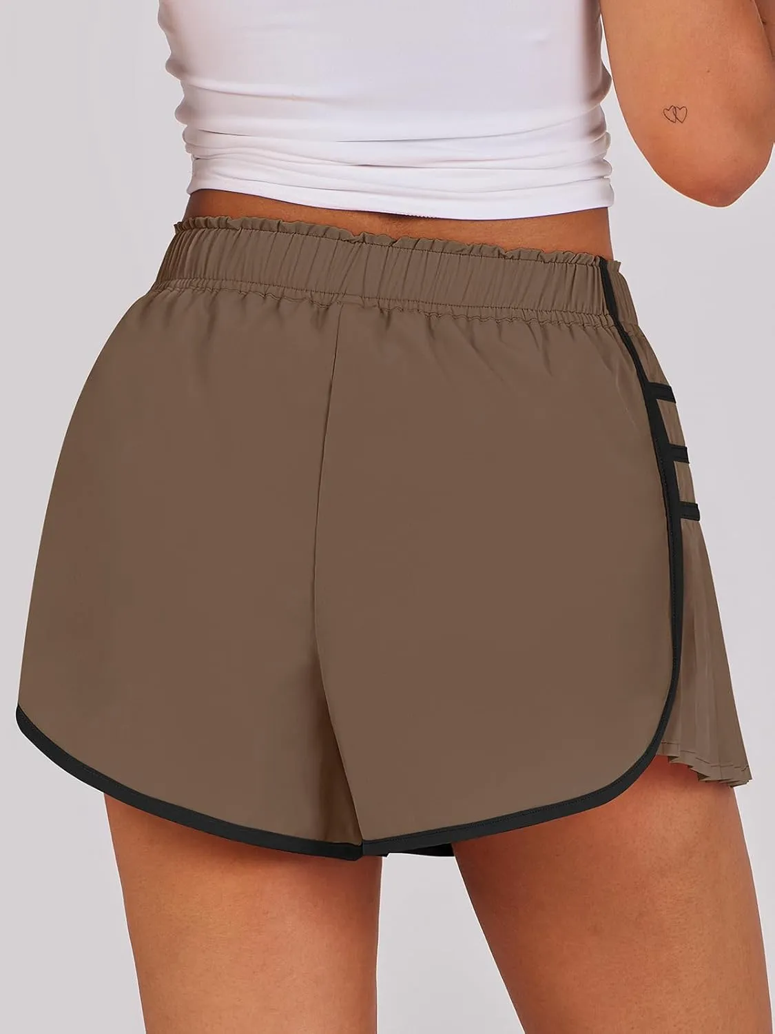 Caracilia Women Running Shorts Flowy Pleated Athletic Shorts Summer High Waisted Tennis Sporty Workout Gym Shorts