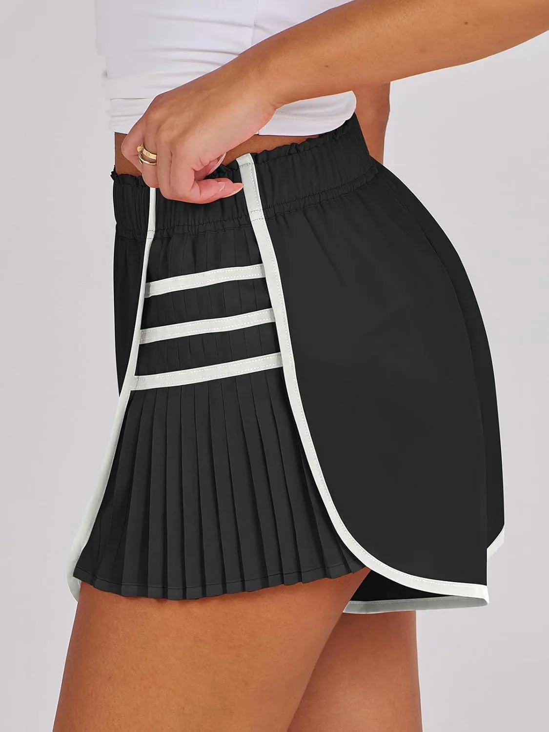 Caracilia Women Running Shorts Flowy Pleated Athletic Shorts Summer High Waisted Tennis Sporty Workout Gym Shorts