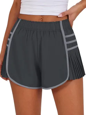 Caracilia Women Running Shorts Flowy Pleated Athletic Shorts Summer High Waisted Tennis Sporty Workout Gym Shorts