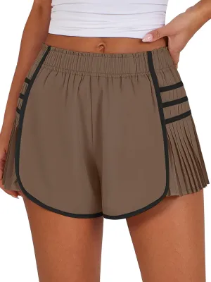 Caracilia Women Running Shorts Flowy Pleated Athletic Shorts Summer High Waisted Tennis Sporty Workout Gym Shorts