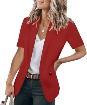 Casual Blazer for Women Trendy Short Sleeve Lapel One Button Jacket Blazers Summer Dressy Office Jackets with Pocket