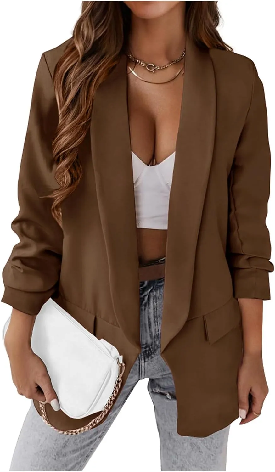 Casual Blazer Jackets for Women 2025 Sexy Open Front Long Sleeve Lapel Office Jacket Elegant Business Suit Jackets