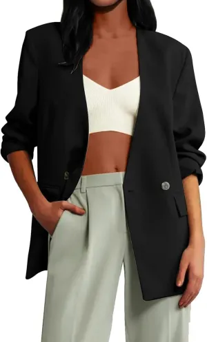 Casual Blazers for Women Business Texture Open Front Shoulder Drop Work Office Blazer Trendy Button Suit Jackets