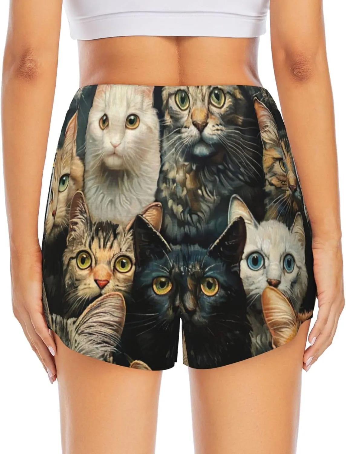Cat Pritn Women's Athletic Shorts - Quick Dry, Comfortable Stylish - Running, Sporty
