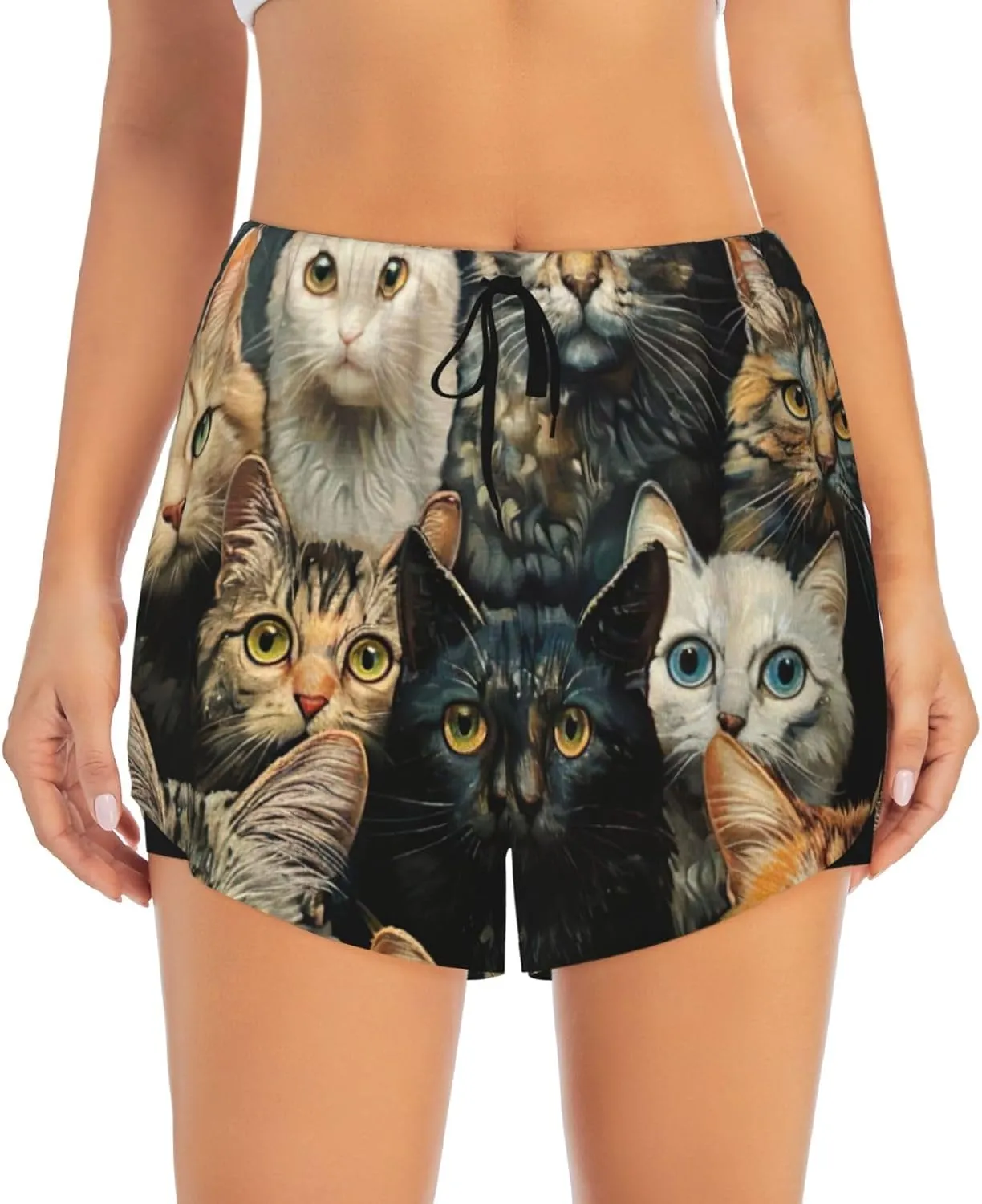 Cat Pritn Women's Athletic Shorts - Quick Dry, Comfortable Stylish - Running, Sporty